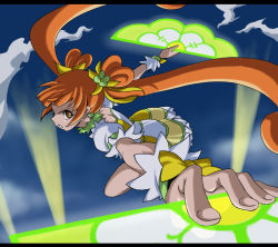 Rule 34 | 1girl, cure rosetta, dokidoki! precure, dual wielding, epic, foreshortening, holding, letterboxed, light, matching hair/eyes, night, orange eyes, orange hair, outstretched arms, precure, serious, solo, twintails, uraki, yotsuba alice
