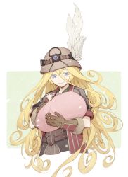 Rule 34 | 2girls, baby, belt, blonde hair, blue eyes, cropped torso, curly hair, gloves, hair between eyes, hat feather, helmet, jacket, long hair, looking at another, looking down, lyza (made in abyss), made in abyss, mother and daughter, multiple girls, riko (made in abyss), smile, very long hair, yue (kingdom1259)