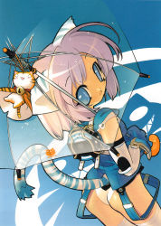 Rule 34 | 1girl, animal ears, animal print, ass, bell, blade (galaxist), blue eyes, blue theme, cat ears, cat girl, cat tail, doll, female focus, highres, jingle bell, looking back, official art, original, panties, pink hair, scan, short hair, solo, tail, thighhighs, tiger ears, tiger print, toranoana, transparent, transparent umbrella, umbrella, underwear, white thighhighs