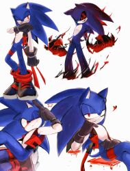 Rule 34 | asymmetrical legwear, black sclera, blue fur, colored sclera, extra eyes, furry, furry male, gloves, hedgehog, hedgehog boy, hedgehog ears, hedgehog tail, jacket, quill, red eyes, scar, scar across eye, shoes, sonic.exe, sonic (series), sonic (series), spiked hair, thigh strap, usa37107692
