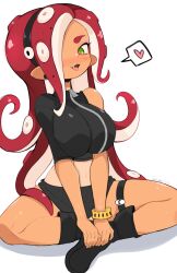 Rule 34 | 1girl, agent 8 (splatoon), breasts, highres, jellcaps, large breasts, nintendo, octoling player character, simple background, solo, splatoon (series), splatoon 2, tentacle hair, white background