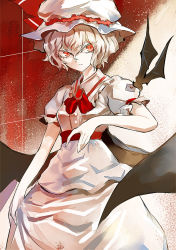 Rule 34 | 1girl, bat (animal), bat wings, bow, brooch, hat, hat ribbon, jewelry, kozou (soumuden), letter, love letter, puffy sleeves, red eyes, remilia scarlet, ribbon, sash, shirt, short sleeves, silver hair, skirt, skirt set, solo, touhou, wings