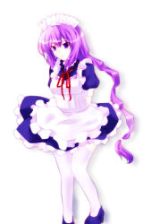 Rule 34 | 00s, 1girl, akina (schism), arms behind back, bad id, bad pixiv id, long hair, maid, melty blood, purple hair, sion eltnam atlasia, solo, thighhighs, tsukihime, white thighhighs