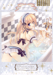 Rule 34 | 1girl, :d, absurdres, ass, back, bathtub, bent over, bikini, blonde hair, blue eyes, bow, bubble, cleaning, from behind, hair ornament, hairclip, headdress, highres, image sample, looking back, open mouth, original, partially submerged, phyllis lumley, ripples, scan, smile, solo, sponge, swimsuit, tanto cuore, twintails, water, wet, wnb mark