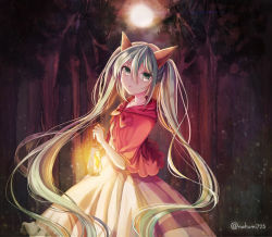 Rule 34 | 1girl, 723/nanahumi, aqua hair, bad end night (vocaloid), bad id, bad pixiv id, dress, floating hair, forest, green eyes, hair between eyes, hair ornament, hatsune miku, long dress, long hair, nature, outdoors, parted lips, solo, standing, tree, twintails, very long hair, vocaloid, white dress