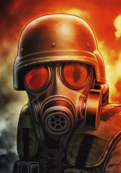 Rule 34 | 1boy, aircraft, capcom, gas mask, helicopter, helmet, hunk (resident evil), male focus, mask, mori toshiaki, official art, reflection, resident evil, solo