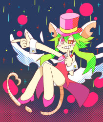 Rule 34 | 1girl, animal ears, blush stickers, breasts, crazy eyes, green hair, hat, leotard, mad rat dead, mouse (animal), mouse ears, mouse girl, mouse tail, nippon ichi, rat god, red eyes, tail, top hat, wings, wrist cuffs