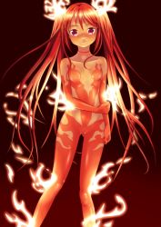 Rule 34 | 1girl, choker, cthugha (nyaruko-san), fiery hair, fire, haiyore! nyaruko-san, kaminako (spiral-vibration), red eyes, red hair, solo, twintails