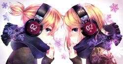 Rule 34 | 1boy, 1girl, bad id, bad pixiv id, blonde hair, blue eyes, brother and sister, headphones, kagamine len, kagamine rin, scarf, short hair, siblings, snowflakes, suminosumire, twins, vocaloid