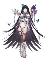 Rule 34 | 1girl, absurdres, alpha transparency, angel wings, arms under breasts, bdsm, black hair, boots, bug, butterfly, chain, counter:side, crossed legs, full body, highres, insect, long hair, nail, official art, serapel (counter:side), single thighhigh, solo, straitjacket, tachi-e, thighhighs, transparent background, very long hair, watson cross, white blindfold, white footwear, wings