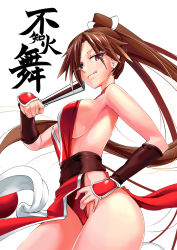 Rule 34 | breasts, brown hair, cleavage, folded fan, fatal fury, folding fan, hand fan, highres, japanese clothes, kod0415, large breasts, ninja, pelvic curtain, ponytail, revealing clothes, shiranui mai, sideboob, solo, the king of fighters, the king of fighters xiv