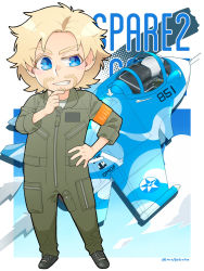 Rule 34 | 1boy, ace combat, ace combat 7: skies unknown, aircraft, airplane, armband, artist request, beard, blonde hair, blue eyes, character name, chibi, count (ace combat 7), emblem, facial hair, fighter jet, grin, hand on own hip, hand on own chin, hat, jet, looking to the side, military, military vehicle, pilot, pilot suit, sin lines, smile, su-33, top hat, twitter username
