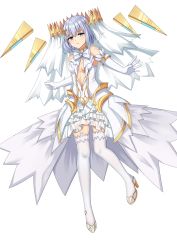 Rule 34 | 1girl, absurdres, bare shoulders, cleavage cutout, clothing cutout, crown, date a live, dress, elbow gloves, expressionless, full body, gloves, high heels, highres, kapamiao, looking at viewer, midriff, parted lips, short hair, solo, thighhighs, tobiichi origami, transparent background, veil, white dress, white gloves, white thighhighs