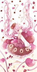 Rule 34 | 1girl, absurdres, blush, brown background, brown headwear, brown skirt, closed mouth, commentary, frilled skirt, frills, full body, gradient background, hair between eyes, hair ornament, hairclip, heart, heart background, highres, lolita fashion, long hair, long sleeves, looking at viewer, looking to the side, original, pantyhose, pink hair, pleated skirt, puffy long sleeves, puffy sleeves, purple eyes, red footwear, shirt, shoes, skirt, smile, solo, sweet lolita, symbol-only commentary, tilted headwear, tsukiyo (skymint), twintails, very long hair, white background, white pantyhose, white shirt, x hair ornament