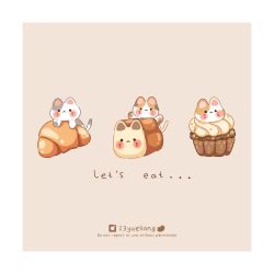 Rule 34 | 23yueliang, :&lt;, animal ears, blush, bread, cat, cat ears, cat tail, cream, croissant, food, highres, muffin, original, simple background, stain, tail, twitter logo, whiskers