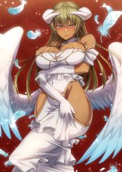 Rule 34 | 1girl, absurdres, albedo (overlord), albedo (overlord) (cosplay), alternate costume, bare shoulders, blonde hair, blush, breasts, cluseller, commission, commissioner upload, cosplay, dark-skinned female, dark skin, dress, fire emblem, fire emblem: the binding blade, gloves, highres, hip vent, huge filesize, igrene (fire emblem), large breasts, long hair, looking at viewer, nintendo, overlord (maruyama), simple background, skeb commission, solo, yellow eyes