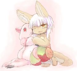 Rule 34 | 10s, artist request, brown eyes, rabbit, furry, long hair, lowres, made in abyss, mitty (made in abyss), nanachi (made in abyss), white hair