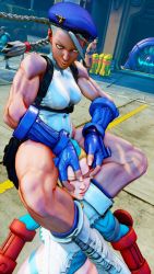 Rule 34 | 2girls, 3d, alternate skin color, antenna hair, bare shoulders, blonde hair, blue eyes, blue headwear, blue leotard, braid, breasts, cammy white, clenched hand, covered navel, curvy, fighting, gloves, hat, highleg, highleg leotard, highres, large breasts, leotard, lips, long hair, multiple girls, multiple persona, red gloves, ryona, screencap, shiny clothes, street fighter, street fighter v, thighs, third-party edit, thong leotard, twin braids, very long hair, white leotard, wide hips