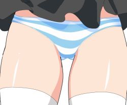 Rule 34 | 1girl, bad id, bad pixiv id, female focus, momoiro tanuki, original, panties, simple background, solo, striped clothes, striped panties, thighhighs, underwear, white background, white thighhighs
