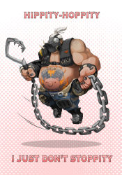 Rule 34 | 1boy, armor, bandolier, bankage, black nails, camouflage, camouflage pants, chain, chibi, english text, fat, fat man, fingerless gloves, gas mask, gloves, grey hair, hook, jump rope, knee pads, male focus, mask, muscular, nail polish, navel, overwatch, overwatch 1, pants, pauldrons, pig tattoo, poem, roadhog (overwatch), shoulder armor, single pauldron, solo, spikes, stomach tattoo, studded bracelet, tattoo, topless male, weapon