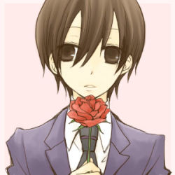 Rule 34 | 00s, androgynous, bad id, bad pixiv id, brown hair, flower, fujioka haruhi, gender request, lowres, omugi, ouran high school host club, reverse trap, rose, short hair, solo