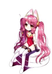 Rule 34 | 10s, 1girl, animal ears, brown eyes, busou shinki, cat ears, doll joints, joints, kittysuit, leotard, long hair, nontraditional playboy bunny, original, purple hair, sitting, solo, thighhighs, twintails, wasabi (sekai)