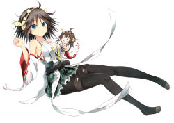 Rule 34 | 10s, 1girl, bare shoulders, black pantyhose, blue eyes, boots, breasts, brown hair, character doll, cleavage, detached sleeves, doll, flipped hair, from side, full body, green skirt, hairband, headgear, hiei (kancolle), japanese clothes, kantai collection, kongou (kancolle), looking at viewer, nontraditional miko, objectification, pantyhose, plaid, plaid skirt, short hair, sideboob, sitting, skirt, smile, solo, sune (mugendai), suneo, thigh boots, thighhighs