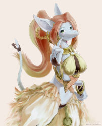 Rule 34 | 00s, 1girl, animal ears, bad id, bad pixiv id, bangle, bracelet, breasts, bubble skirt, burmecian, dancer, earrings, eixin, final fantasy, final fantasy ix, furry, furry female, green eyes, highres, jewelry, large breasts, long hair, lots of jewelry, midriff, mouse ears, mouse tail, pointy ears, ponytail, red hair, ribbon, skirt, tail, tail ornament, tail ribbon
