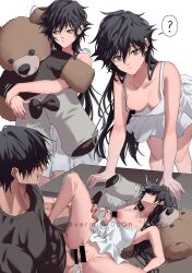 Rule 34 | 1boy, 1girl, ?, bar censor, bite mark, bite mark on breast, black hair, black shirt, blush, breasts, censored, closed mouth, collarbone, commentary, cum, cum in pussy, dress, ejaculation, father and daughter, fushiguro megumi, fushiguro touji, genderswap, genderswap (mtf), green eyes, hetero, highres, holding, holding stuffed toy, incest, jujutsu kaisen, long hair, looking at another, looking at viewer, male pubic hair, mature male, medium breasts, missionary, muscular, muscular male, nipple slip, nipples, no bra, penis, pubic hair, pussy, scar, scar on face, scar on mouth, sex, shinoda giri, shirt, short hair, spoken question mark, spread legs, stuffed animal, stuffed toy, symbol-only commentary, teddy bear, thigh grab, trembling, vaginal, very long hair, white dress