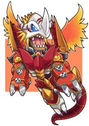 Rule 34 | ancientgreymon, armor, digimon, digimon (creature), highres, open mouth, sharp teeth, solo, tail, teeth, wings