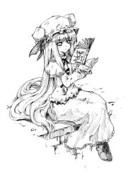 Rule 34 | 1girl, crescent, female focus, greyscale, hat, long hair, monochrome, patchouli knowledge, solo, tokiame, touhou