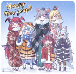 Rule 34 | alternate costume, animal ear fluff, animal ears, araka luto, blonde hair, blue eyes, blue hair, breath, cat girl, character request, coat, cold, creator connection, demon girl, fox ears, fox girl, gawr gura, gloves, happy new year, highres, hololive, hololive english, indie virtual youtuber, japanese clothes, kamiko kana, kimono, medium hair, mittens, monja (monja0521), multicolored hair, multiple girls, nachoneko, new year, original, outdoors, prism project, red eyes, red hair, scarf, shark girl, snowing, streaked hair, virtual youtuber, white hair, winter, winter clothes, yellow eyes