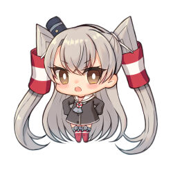 Rule 34 | 1girl, absurdres, amatsukaze (kancolle), brown dress, brown eyes, chibi, commentary, dress, garter straps, grey hair, grey neckerchief, hair tubes, hat, highres, kantai collection, lifebuoy ornament, long hair, mini hat, neckerchief, red thighhighs, sailor dress, short dress, silica (silica silylate), simple background, smokestack hair ornament, solo, thighhighs, two side up, very long hair, white background
