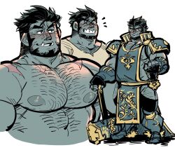 Rule 34 | 1boy, abs, armor, bara, beard, blush, chest hair, cleric, colored skin, cropped torso, dungeons &amp; dragons, facial hair, full body, garza (kokukokuboo), green skin, grin, hammer, happy aura, highres, hip vent, kokukokuboo, large areolae, large pectorals, looking ahead, male focus, mature male, monster boy, multiple views, muscular, muscular male, navel hair, nipples, nude, orc, original, pauldrons, pectoral cleavage, pectorals, pelvic curtain, planted, pointy ears, short hair, shoulder armor, sidepec, smile, strongman waist, thick eyebrows, thick thighs, thighs, tusks