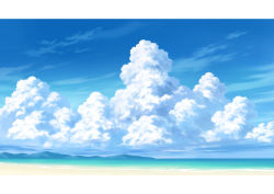 Rule 34 | beach, blue sky, cloud, commentary request, day, hariken, horizon, huge filesize, mountainous horizon, nature, no humans, ocean, original, outdoors, scenery, shore, sky, water
