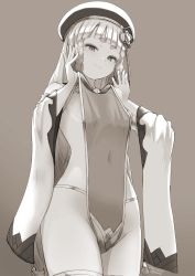 Rule 34 | 1girl, bare shoulders, beret, blunt bangs, blush, braid, breasts, closed mouth, clothes pull, covered navel, detached sleeves, erune, eyeliner, granblue fantasy, grey background, greyscale, hat, highleg, highleg leotard, highres, leotard, long hair, looking at viewer, makeup, monochrome, multiple braids, nosuku, pholia, quad braids, short eyebrows, side braids, sideboob, sideless outfit, simple background, smile, thighs, very long hair, wide sleeves