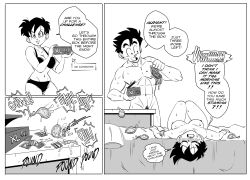 Rule 34 | 1boy, 1girl, abs, absurdres, aftersex, biceps, black hair, blush, breasts, condom, couple, cum, dragon ball, english text, exhausted, funsexydragonball, highres, large breasts, lingerie, moaning, muscular, muscular male, nipples, short hair, son gohan, speech bubble, sweat, sweatdrop, tagme, thick thighs, thighs, underwear, used condom, videl