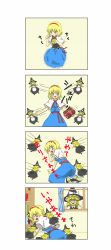Rule 34 | 4koma, alice margatroid, artist request, blonde hair, blue eyes, book, bookshelf, capelet, caught, character doll, comic, doll, dress, female focus, hairband, hat, highres, kirisame marisa, sewing, short hair, touhou, untan, window, witch, witch hat