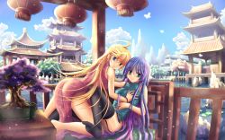 Rule 34 | 10s, 2girls, architecture, blush, grabbing another&#039;s breast, breasts, china, china dress, chinese clothes, dress, east asian architecture, grabbing, highres, incest, langjiao, multiple girls, pagoda, panty &amp; stocking with garterbelt, panty (psg), siblings, sisters, smile, stocking (psg), thighhighs, yuri