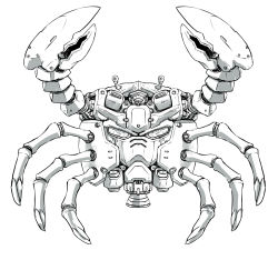 Rule 34 | crab, g gundam, giant enemy crab, greyscale, gundam, highres, kani gundam, ledjoker07, mecha, monochrome, no humans, robot, simple background, white background