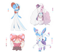 Rule 34 | 1girl, :&gt;, ^ ^, absurdres, alolan form, alolan ninetales, alternate color, ascot, blue hair, blue skin, bob cut, bonnet, bow, cape, capelet, closed eyes, closed mouth, clothed pokemon, color guide, colored skin, creatures (company), eldegoss, facing viewer, fangs, flat chest, full body, game freak, gardevoir, gardevoir (fashionable), gen 3 pokemon, gen 6 pokemon, gen 7 pokemon, gen 8 pokemon, hair bow, hair over one eye, happy, hat, highres, long hair, looking to the side, mini hat, mini top hat, mogu (mogu mogu um), multicolored skin, nintendo, one eye covered, open mouth, orange eyes, pink eyes, pokemon, pokemon (creature), pokemon unite, polka dot, polka dot bow, purple cape, purple headwear, red bow, red eyes, red trim, ribbon, rope, shiny pokemon, short hair, simple background, smile, standing, straight-on, sylveon, tilted headwear, top hat, two-tone skin, white ascot, white background, white bow, white capelet, white hair, white headwear, white ribbon, white skin