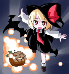 Rule 34 | 1girl, bat (animal), fang, halloween, hat, jack-o&#039;-lantern, kugelschreiber, outstretched arms, pumpkin, red eyes, rumia, solo, spread arms, touhou, witch hat