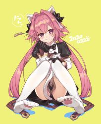 Rule 34 | 1boy, absurdres, astolfo (fate), astolfo (saber) (fate), bare shoulders, black bow, blush, bow, fate/grand order, fate (series), hair intakes, highres, kan&#039;yu (citron 82), long hair, looking at viewer, male focus, multicolored hair, pink hair, purple eyes, smile, streaked hair, trap, white hair