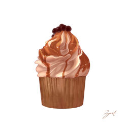 Rule 34 | cupcake, dessert, food, food focus, icing, no humans, original, signature, simple background, still life, user wkax8822, white background