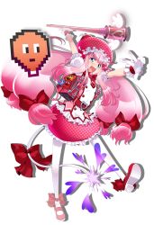 Rule 34 | 1girl, backpack, bag, blue eyes, bombergirl, bow, bow shoes, dress, female focus, full body, gloves, hair bow, hat, long hair, momoko (bombergirl), official art, open mouth, pink hair, pink theme, solo, tagme, tail, tail bow, tail ornament, transparent background, v, very long hair, weapon, white gloves