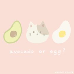 Rule 34 | animal, artist name, avocado, brown cat, cat, commentary, english text, food, fried egg, grey cat, necono naco, no humans, original, pink background, signature, simple background