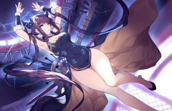 Rule 34 | 1girl, armpits, arms up, backlighting, bare shoulders, black dress, black footwear, blue eyes, blunt bangs, blush, breasts, china dress, chinese clothes, cleavage, covered navel, detached sleeves, dress, fate/grand order, fate (series), flute, hair ornament, instrument, large breasts, legs, long hair, looking at viewer, pipa (instrument), solo, sora 72-iro, sparkle, twintails, very long hair, yang guifei (fate), yang guifei (second ascension) (fate)