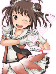 Rule 34 | 1girl, antenna hair, black necktie, brown eyes, brown hair, commentary request, cowboy shot, dated, double bun, gloves, hair bun, hamu agaki, heart, heart hands, highres, kantai collection, looking at viewer, naka (kancolle), naka kai ni (kancolle), necktie, pleated skirt, puffy short sleeves, puffy sleeves, sailor collar, school uniform, serafuku, short sleeves, simple background, skirt, smile, solo, white background, white gloves, white sailor collar, white skirt