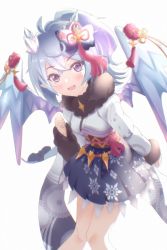 Rule 34 | 1girl, blue hair, blush, dragon girl, dragon horns, dragon tail, dragon wings, highres, horns, japanese clothes, kimono, looking at viewer, okg, princess connect!, purple eyes, sheffy (princess connect!), tail, wings