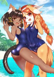 Rule 34 | 1girl, brown eyes, brown hair, cat, dog, furry, furry female, long hair, red hair, school swimsuit, solo, swimsuit, whity paria